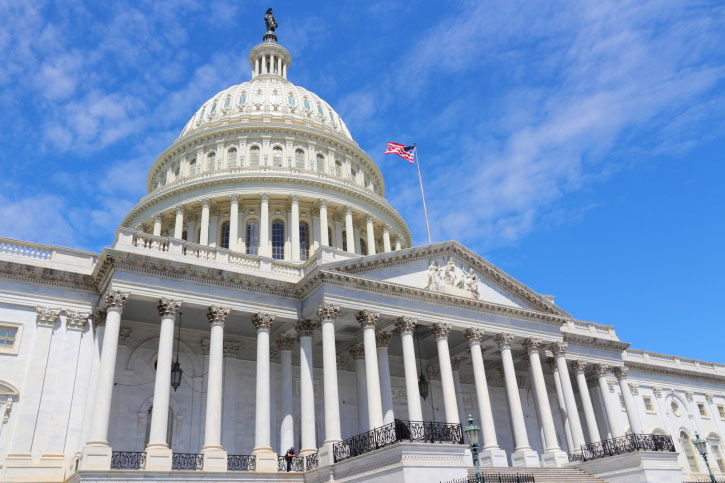 government building domed basilica american flag blue sky